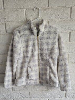 Gray and White Plaid Faux Fur Jacket Sz S